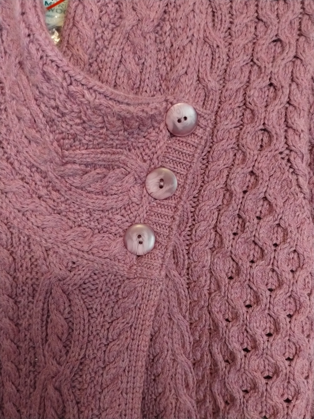 Cozy Cable Knit Button-Shoulder Sweater - Mauve Pink - Picture 2 of 8